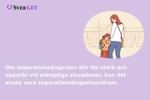 En flicka klamrar sig fast vid sin mamma, rädd för separation. Texten beskriver separationsångest.