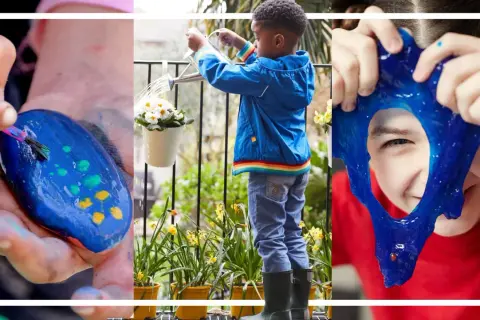 Barn målar stenar, vattnar blommor och leker med slime. Massor av roliga aktiviteter för barn!
