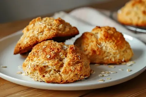 Gyllene, fluffiga scones med havregryn, redo att avnjutas. Ett perfekt scones recept för fikat.