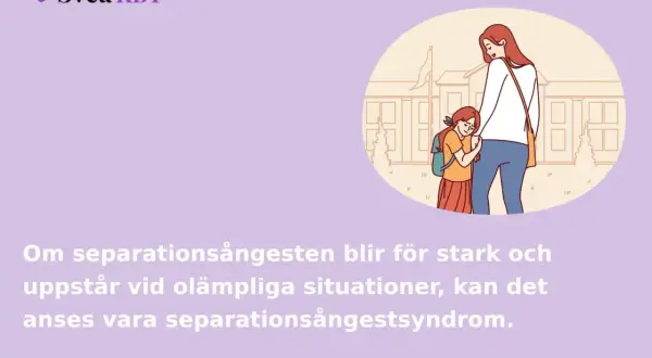 En flicka klamrar sig fast vid sin mamma, rädd för separation. Texten beskriver separationsångest.