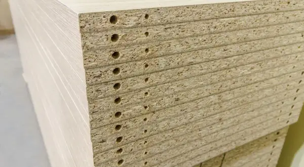 En stapel spånskivor med förborrade hål, redo att måla för ett nytt projekt.