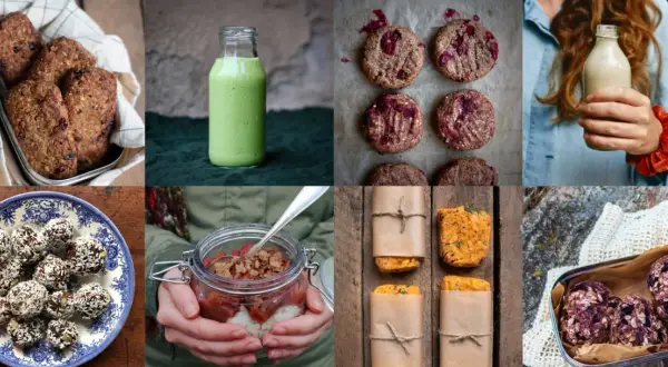 En samling av läckra lchf snacks: energibollar, kakor, smoothies och mer. Perfekt för den som vill ha något gott och mättande.