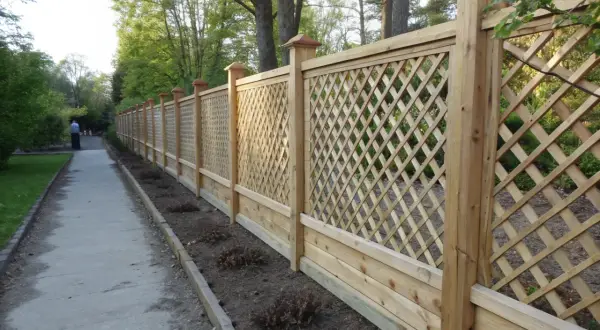 En vacker spaljé i trä, perfekt för ett DIY-projekt i trädgården. Den ramar in en promenadväg och ger en känsla av avskildhet.