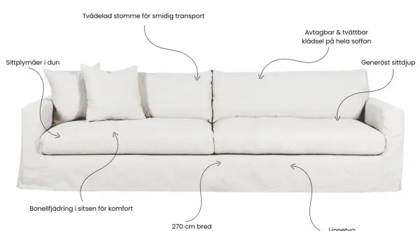 En vit soffa med generöst sittdjup, avtagbar klädsel och bonellfjädring. Perfekt för dig som vill bygga egen soffa med komfort och stil.