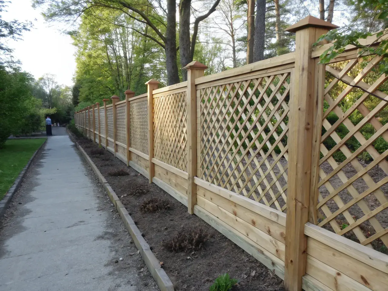 En vacker spaljé i trä, perfekt för ett DIY-projekt i trädgården. Den ramar in en promenadväg och ger en känsla av avskildhet.