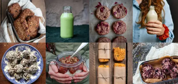 En samling av läckra lchf snacks: energibollar, kakor, smoothies och mer. Perfekt för den som vill ha något gott och mättande.
